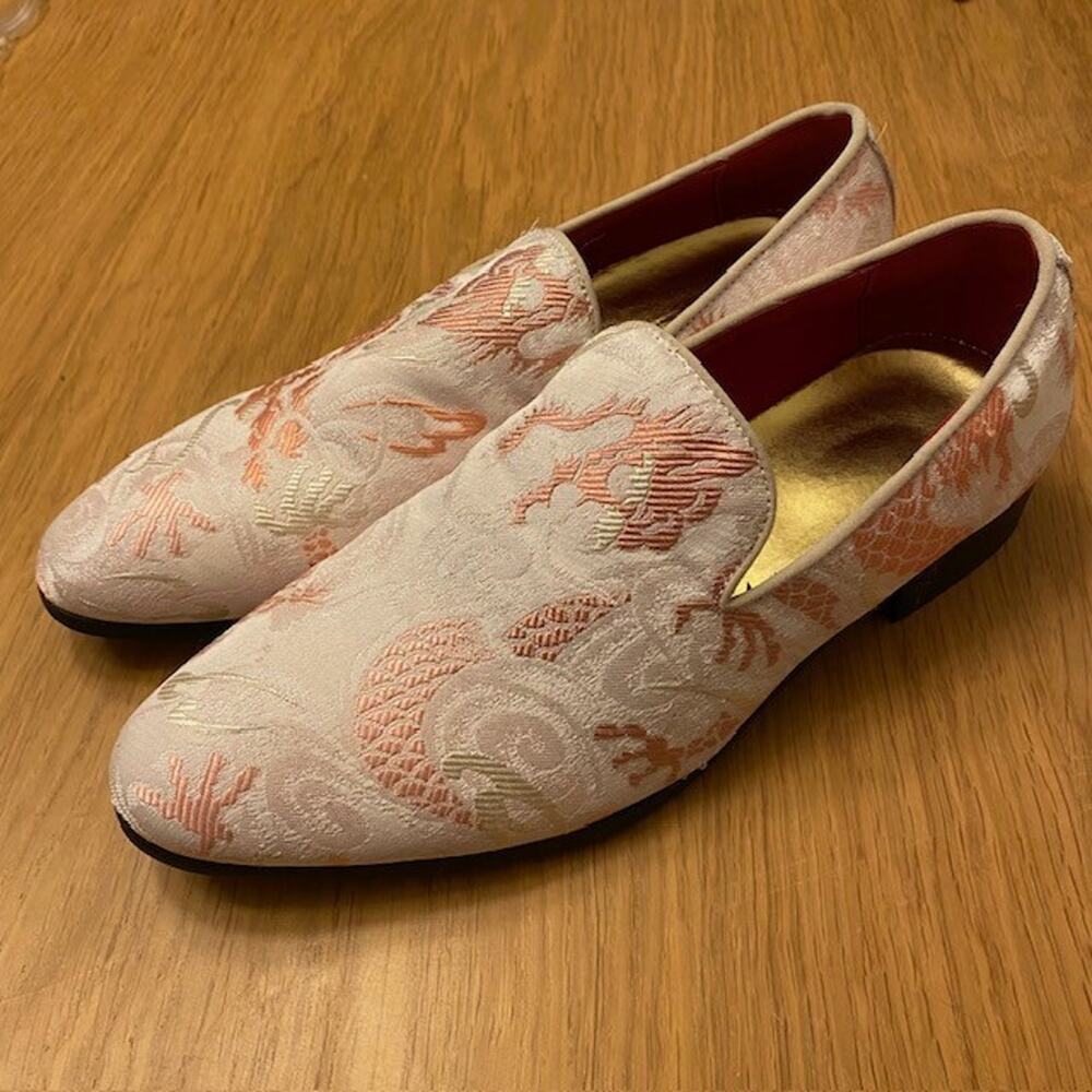Dress Loafers Size EU 39 Mens 7 Womens 9 Slip on Embroidered Pink Jacquard Shoes - Picture 1 of 9